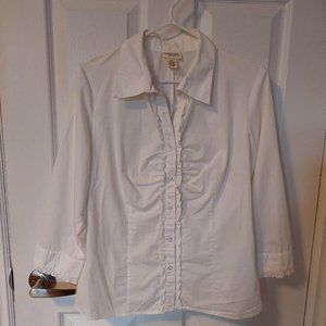 Women's Cherokee Cotton Bland White Pleated Shirt, Size M